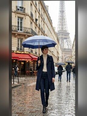 Vintage DIOR Blue & White Gingham Trotter Umbrella